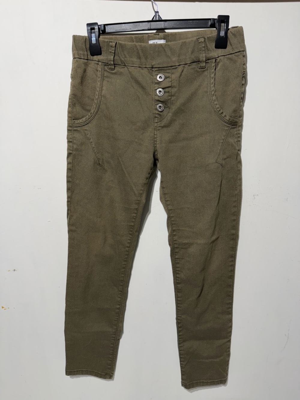 Bevy Flog Dafna Button Front Pants Olive Green - Size 27